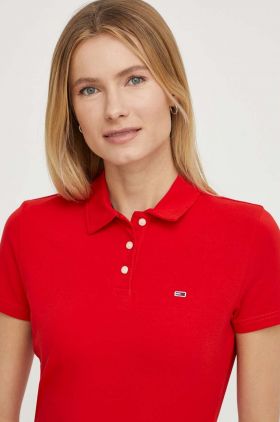 Tommy Jeans tricou polo femei, culoarea roșu DW0DW17220