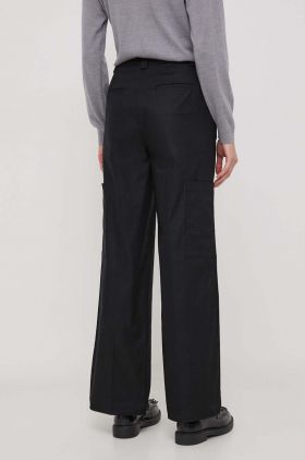 United Colors of Benetton pantaloni femei, culoarea negru, fason cargo, high waist