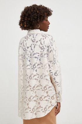 Answear Lab camasa femei, culoarea bej, cu guler clasic, relaxed