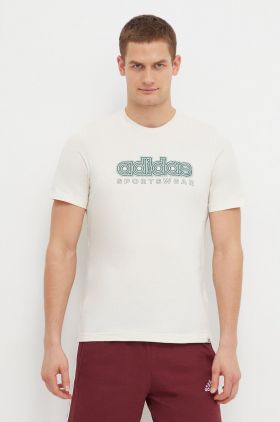 adidas tricou din bumbac bărbați, culoarea bej, cu imprimeu IS2883