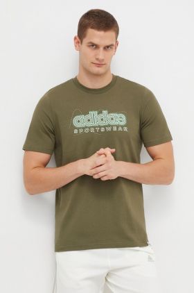 adidas tricou din bumbac bărbați, culoarea verde, cu imprimeu IM8314