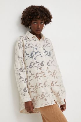 Answear Lab camasa femei, culoarea bej, cu guler clasic, relaxed