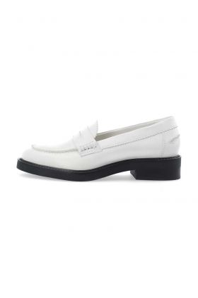 Bianco mocasini de piele BIAALMA femei, culoarea alb, cu toc plat, 11250989