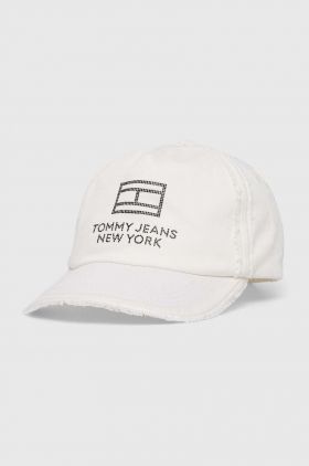 Tommy Jeans șapcă de baseball din bumbac culoarea alb, cu imprimeu AW0AW15851