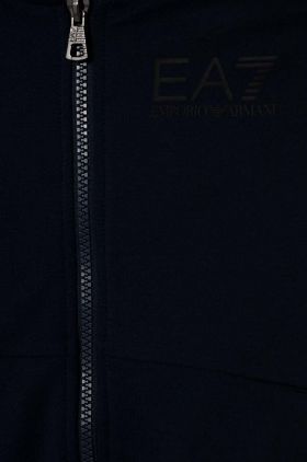 EA7 Emporio Armani hanorac de bumbac pentru copii culoarea albastru marin, cu glugă, cu imprimeu