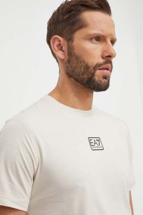 EA7 Emporio Armani tricou din bumbac barbati, culoarea bej, cu imprimeu