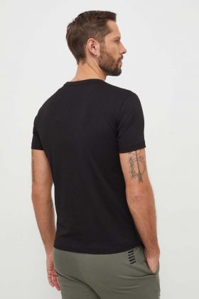 EA7 Emporio Armani tricou din bumbac barbati, culoarea negru, neted