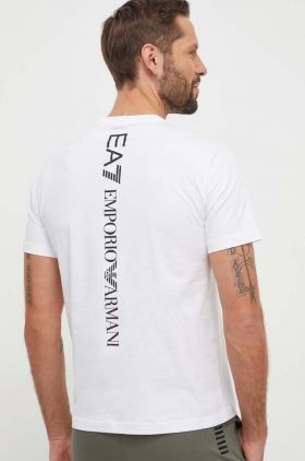 EA7 Emporio Armani tricou din bumbac barbati, culoarea alb, neted