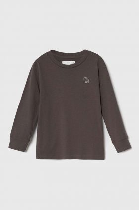 Abercrombie & Fitch longsleeve din bumbac pentru copii culoarea gri, neted