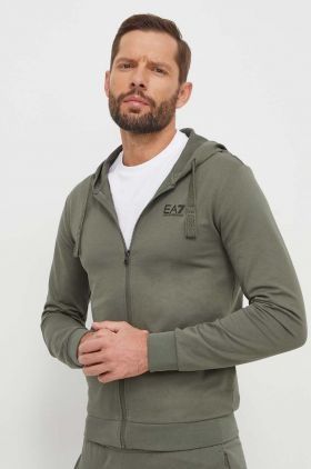 EA7 Emporio Armani hanorac de bumbac barbati, culoarea verde, cu glugă, neted