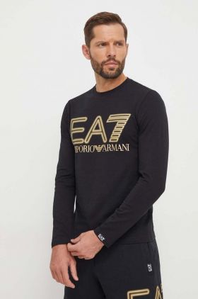 EA7 Emporio Armani longsleeve barbati, culoarea negru, cu imprimeu