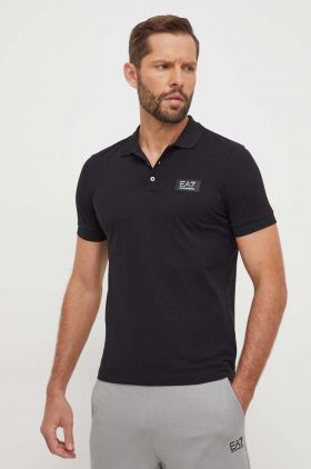 EA7 Emporio Armani polo de bumbac culoarea negru, neted