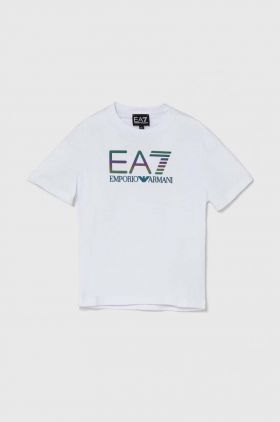 EA7 Emporio Armani tricou de bumbac pentru copii culoarea alb, cu imprimeu