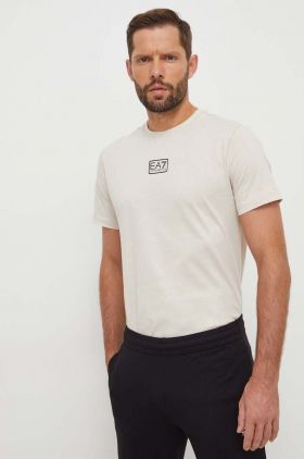 EA7 Emporio Armani tricou din bumbac barbati, culoarea bej, cu imprimeu