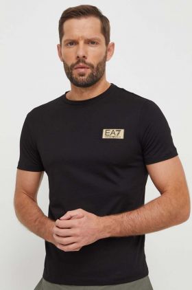 EA7 Emporio Armani tricou din bumbac barbati, culoarea negru, neted