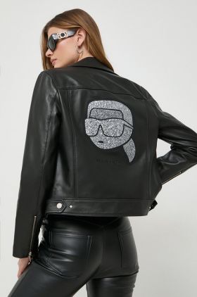 Karl Lagerfeld geaca ramones de piele femei, culoarea negru, de tranzitie