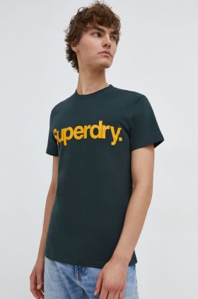 Superdry tricou din bumbac barbati, culoarea verde, cu imprimeu