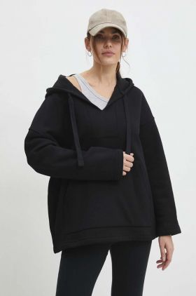 Answear Lab bluza femei, culoarea negru, cu glugă, neted