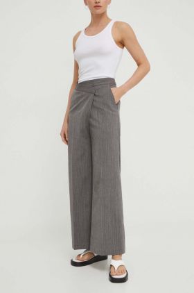 Lovechild pantaloni femei, culoarea gri, lat, high waist 5184192