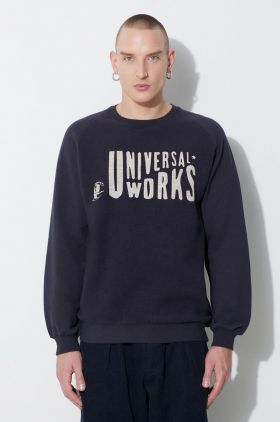 Universal Works hanorac de bumbac MYSTERY TRAIN PRINT SWEAT bărbați, culoarea bleumarin, cu imprimeu, 29183