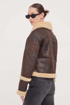 Superdry geaca femei, culoarea maro, de tranzitie