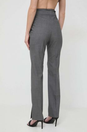 BOSS pantaloni de lână culoarea gri, fason chinos, high waist 50506958