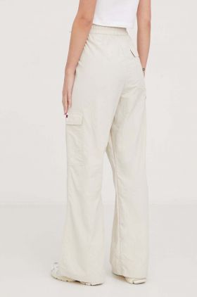 Tommy Jeans pantaloni femei, culoarea bej, lat, high waist DW0DW17317