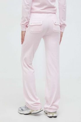 Juicy Couture pantaloni de trening din velur culoarea roz, neted