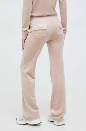 Juicy Couture pantaloni de trening din velur culoarea bej, neted