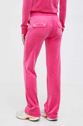 Juicy Couture pantaloni de trening din velur culoarea roz, neted