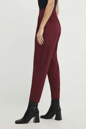 Answear Lab pantaloni femei, culoarea bordo, drept, high waist