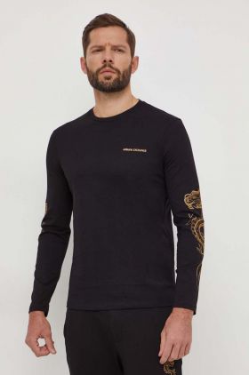 Armani Exchange longsleeve din bumbac culoarea negru, cu imprimeu