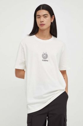 Iceberg tricou din bumbac barbati, culoarea bej, cu imprimeu