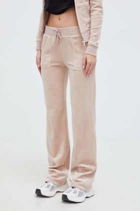 Juicy Couture pantaloni de trening din velur culoarea bej, neted