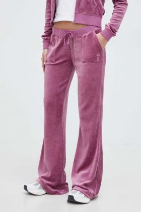 Juicy Couture pantaloni de trening din velur culoarea roz, neted