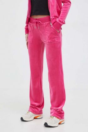 Juicy Couture pantaloni de trening din velur culoarea roz, neted