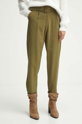 Medicine pantaloni femei, culoarea verde, fason chinos, medium waist