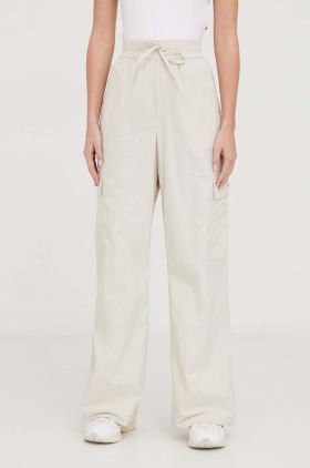 Tommy Jeans pantaloni femei, culoarea bej, lat, high waist DW0DW17317