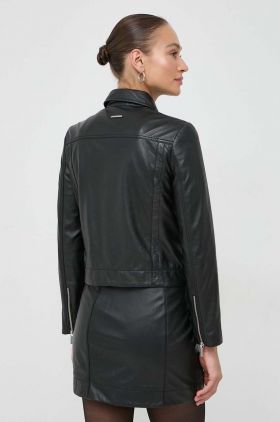 Armani Exchange geaca ramones de piele femei, culoarea negru, de tranzitie