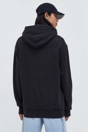 adidas Originals hanorac de bumbac Trefoil Hoodie bărbați, culoarea negru, cu glugă, cu imprimeu, IU2373