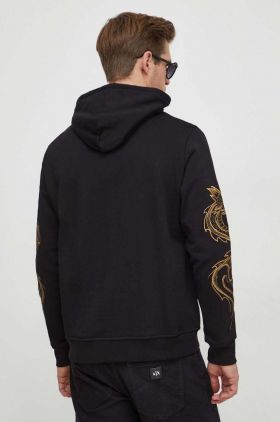 Armani Exchange hanorac de bumbac barbati, culoarea negru, cu glugă, cu imprimeu