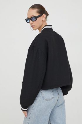 Tommy Jeans jachetă bomber din amestec de lână culoarea negru, de tranziție DW0DW17236