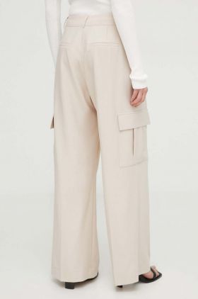 Herskind pantaloni din lana culoarea bej, drept, high waist