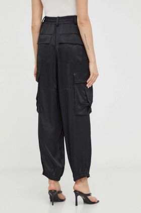 Herskind pantaloni femei, culoarea negru, fason cargo, high waist