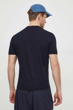 Armani Exchange tricou barbati, culoarea albastru marin, neted