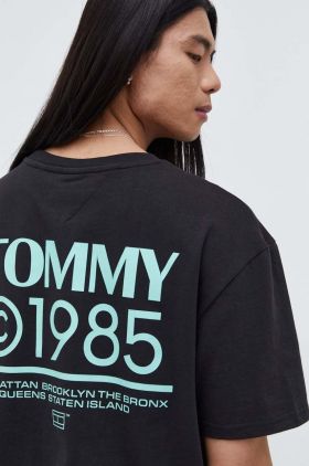 Tommy Jeans tricou din bumbac bărbați, culoarea negru, cu imprimeu DM0DM18284