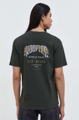 The Kooples tricou din bumbac barbati, culoarea verde, cu imprimeu