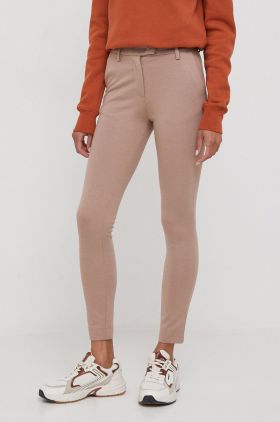 XT Studio pantaloni femei, culoarea bej, mulata, high waist