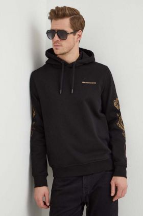 Armani Exchange hanorac de bumbac barbati, culoarea negru, cu glugă, cu imprimeu