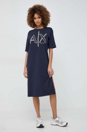 Armani Exchange rochie din bumbac culoarea albastru marin, mini, drept